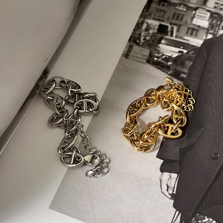 Stainless Steel Cuban Chain bracelet Single buckle flat pressing Chain Bracelets