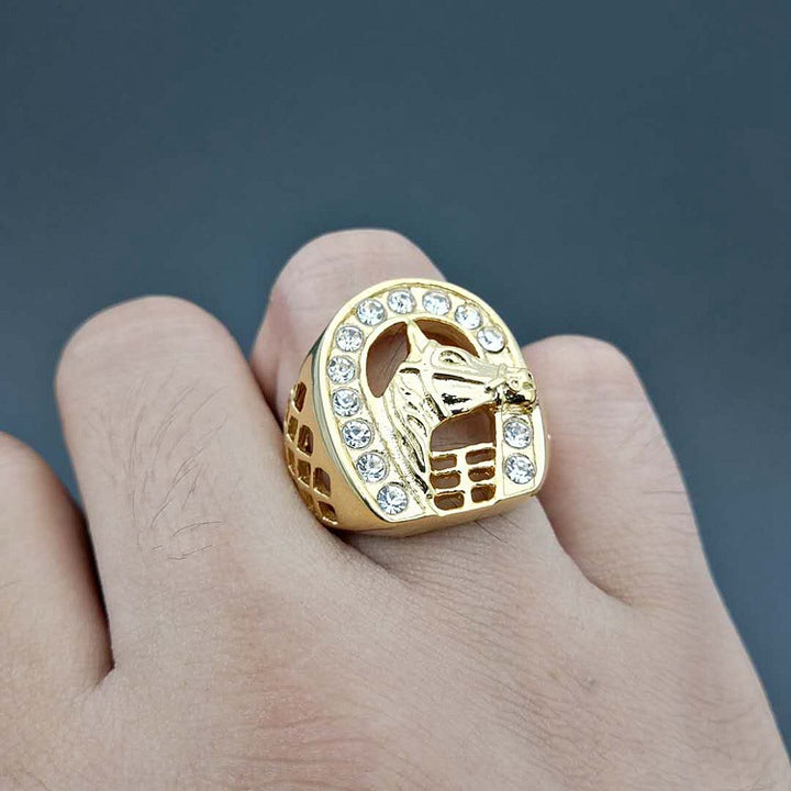 Stainless steel masonic punk jewelry gold plated painted blue men’s gold ring