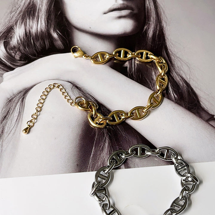 Stainless Steel Cuban Chain bracelet Single buckle flat pressing Chain Bracelets