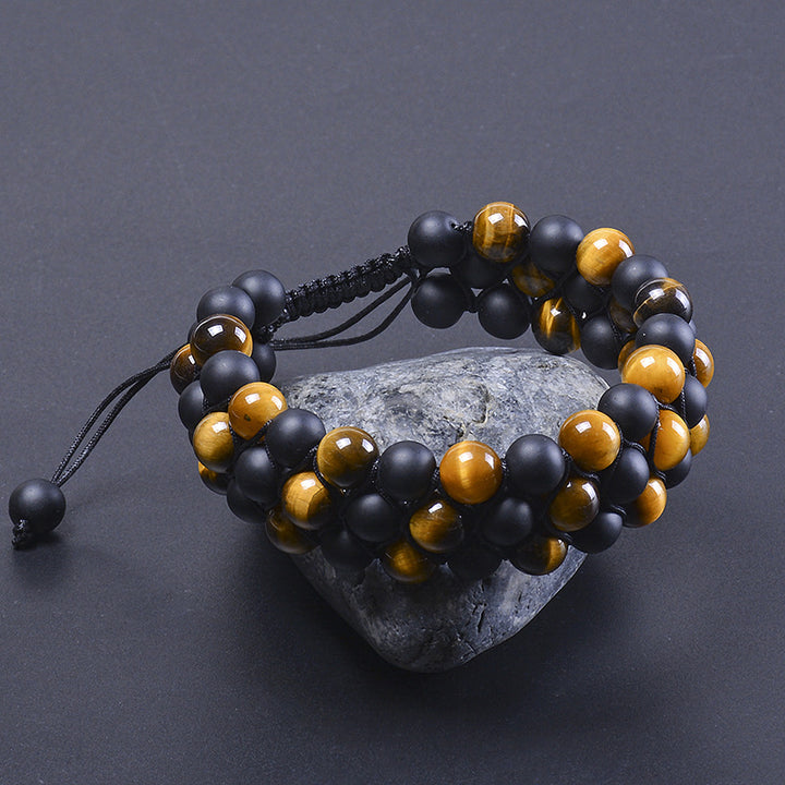 Natural Gemstone Stone Elastic Round Beaded Bracelet