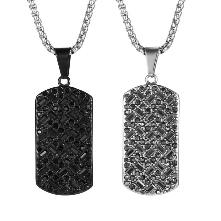 Black Inlaid Stone Brand Titanium Steel Hip Hop Necklace Jewelry