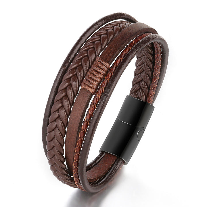 Classic Hand Woven Leather Bracelet Men Fashion Multi Layer Design Leather Bracelet