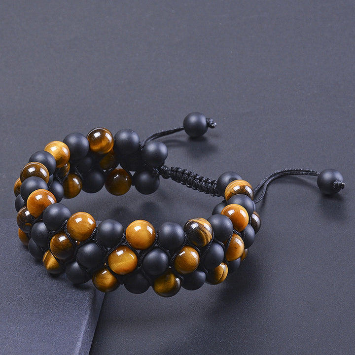 Natural Gemstone Stone Elastic Round Beaded Bracelet