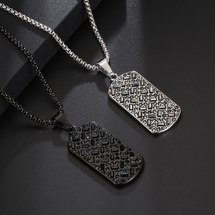 Black Inlaid Stone Brand Titanium Steel Hip Hop Necklace Jewelry