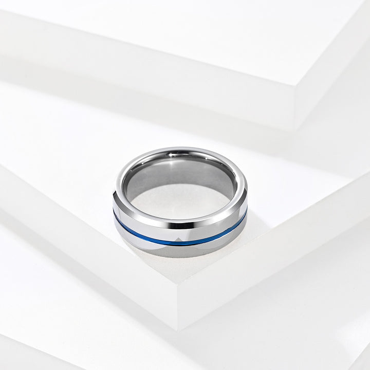 8mm High Polished Blue Inlay Rings Tungsten Stainless steel Carbide Ring for Men's Jewelry