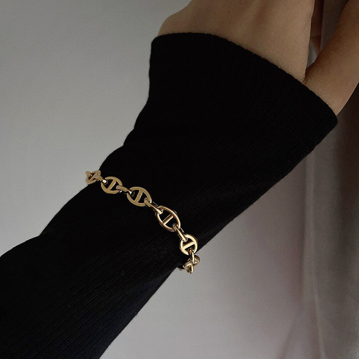 Stainless Steel Cuban Chain bracelet Single buckle flat pressing Chain Bracelets