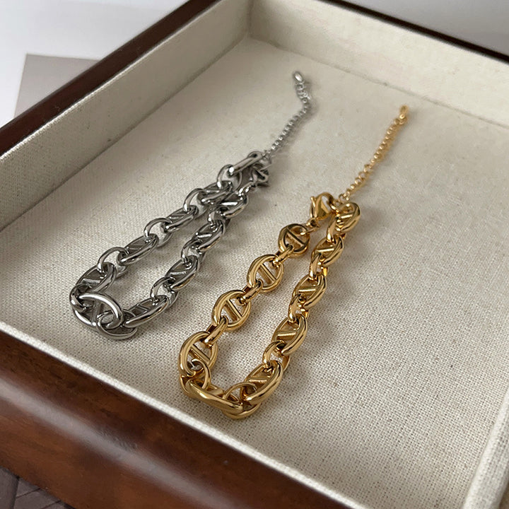Stainless Steel Cuban Chain bracelet Single buckle flat pressing Chain Bracelets