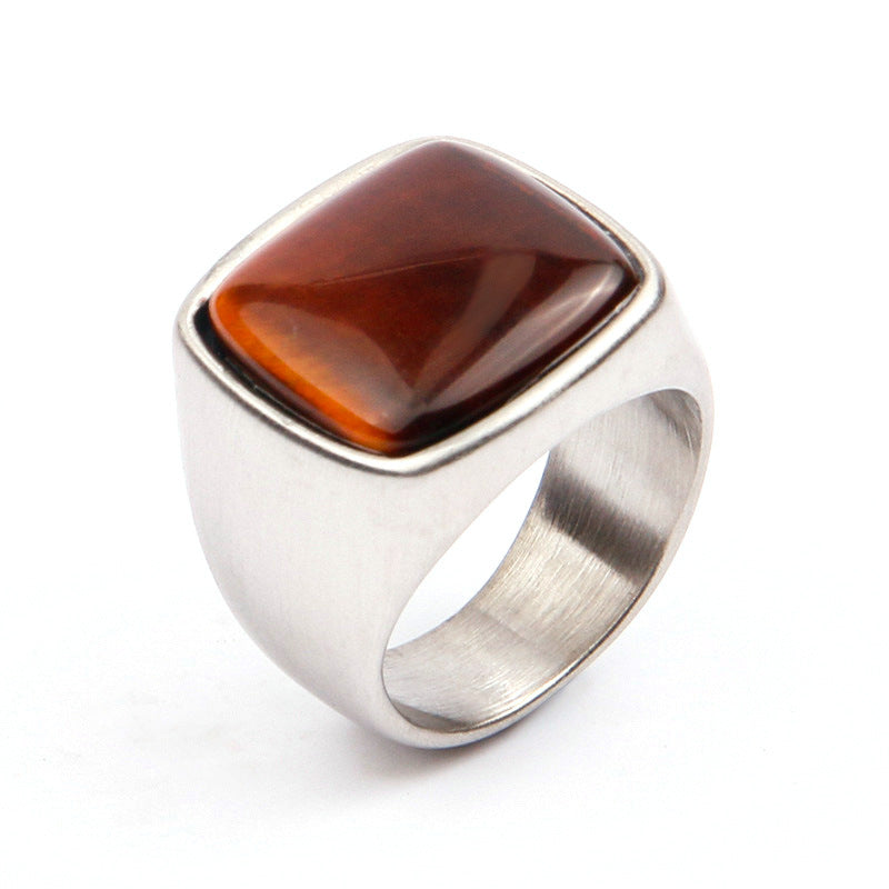 Stainless Steel Natural Stone Rings Gemstone Agate Stone Rings for Men