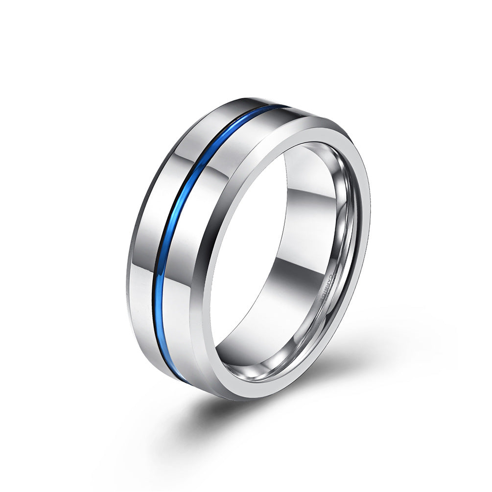 8mm High Polished Blue Inlay Rings Tungsten Stainless steel Carbide Ring for Men's Jewelry