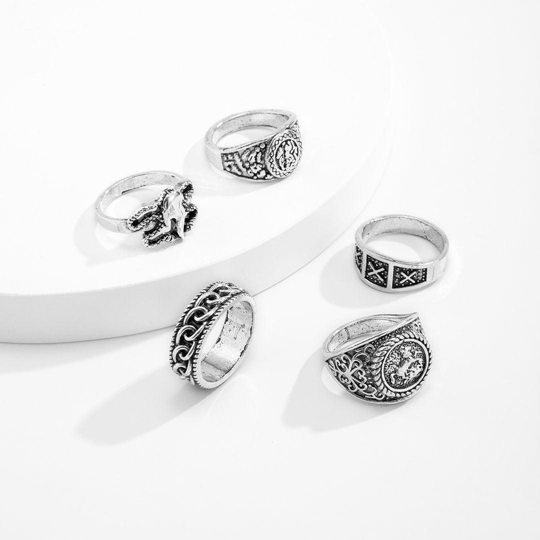 Vintage Hip Hop Simple Fashionable Popular Geometric Cool and Handsome Design Ring Set
