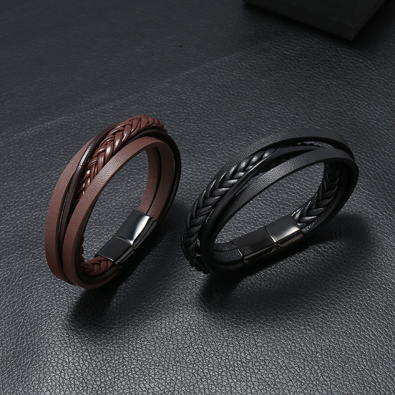 Classic Hand Woven Leather Bracelet Men Fashion Multi Layer Design Leather Bracelet