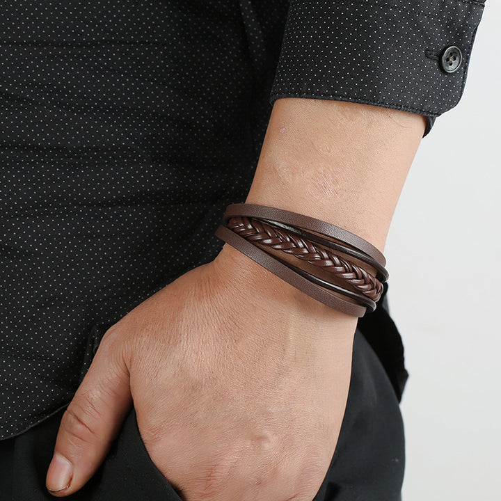 Classic Hand Woven Leather Bracelet Men Fashion Multi Layer Design Leather Bracelet