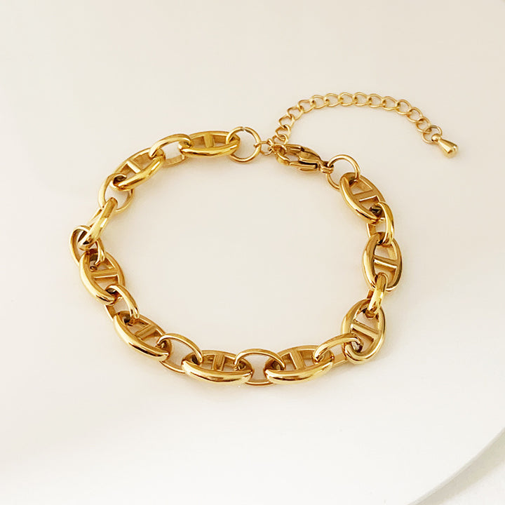 Stainless Steel Cuban Chain bracelet Single buckle flat pressing Chain Bracelets