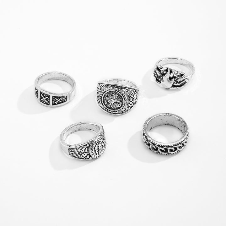 Vintage Hip Hop Simple Fashionable Popular Geometric Cool and Handsome Design Ring Set