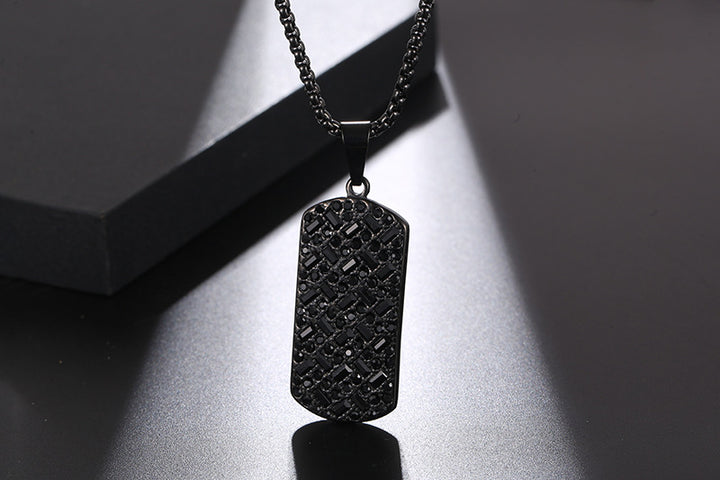 Black Inlaid Stone Brand Titanium Steel Hip Hop Necklace Jewelry