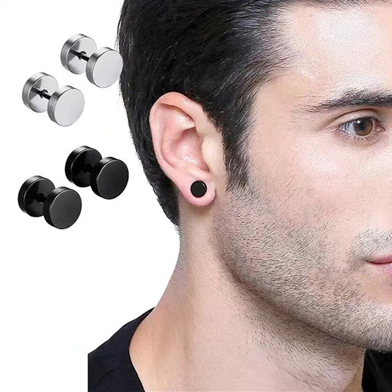 8mm Black Color Unique Mens Stud Earrings