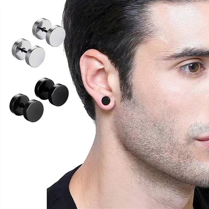 8mm Black Color Unique Mens Stud Earrings