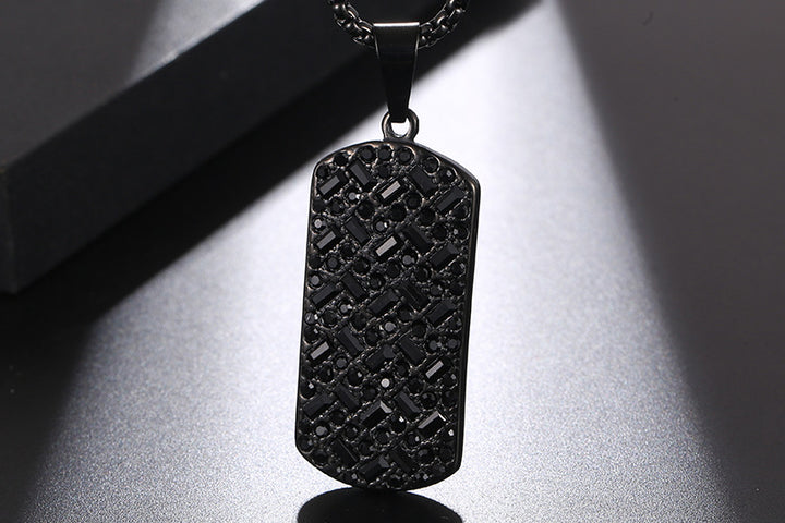 Black Inlaid Stone Brand Titanium Steel Hip Hop Necklace Jewelry