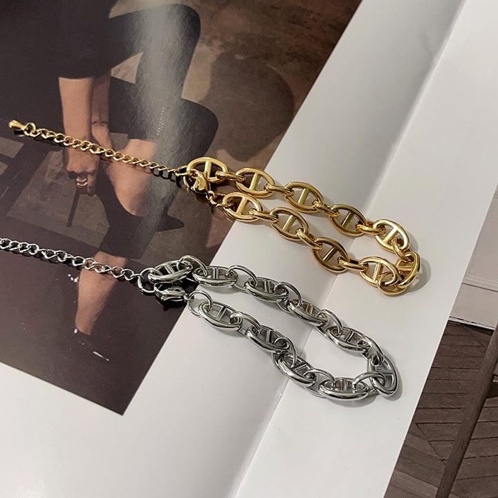 Stainless Steel Cuban Chain bracelet Single buckle flat pressing Chain Bracelets