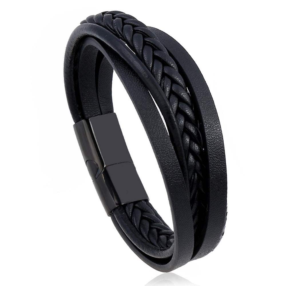 Classic Hand Woven Leather Bracelet Men Fashion Multi Layer Design Leather Bracelet