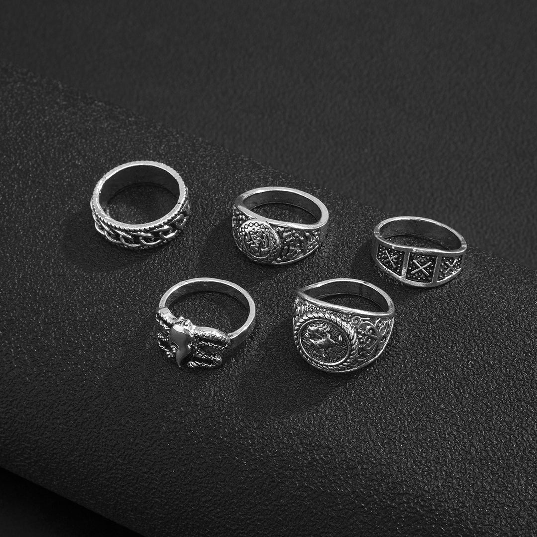 Vintage Hip Hop Simple Fashionable Popular Geometric Cool and Handsome Design Ring Set