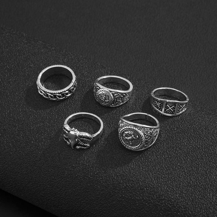 Vintage Hip Hop Simple Fashionable Popular Geometric Cool and Handsome Design Ring Set