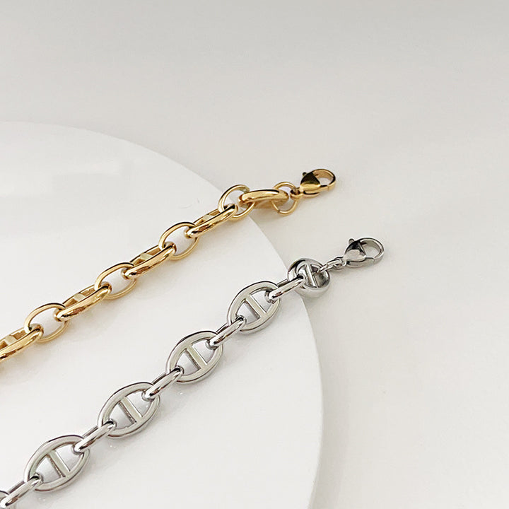 Stainless Steel Cuban Chain bracelet Single buckle flat pressing Chain Bracelets