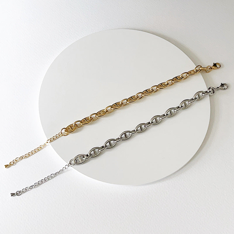 Stainless Steel Cuban Chain bracelet Single buckle flat pressing Chain Bracelets