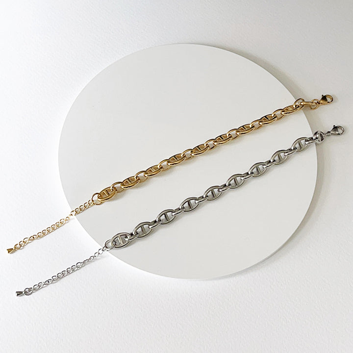 Stainless Steel Cuban Chain bracelet Single buckle flat pressing Chain Bracelets